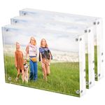 Hacaroa 3 Pack 4x6 Inches Acrylic Picture Frames, Double Sided Magnetic Photo Frames 18mm Thickness, Clear Frameless Floating Frames Gifts for Mother's Day, Desktop Display, Free Standing