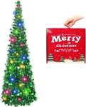 N&T NIETING Christmas Tree,5ft Collapsible Pop Up Christmas Tree Green Tinsel Coastal Christmas Tree for Holiday Xmas Decorations, Home Display, Office Decor