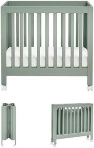Babyletto Origami Mini Portable Crib Folding with Wheels in Light Sage, 2 Adjustable Mattress Positions, Greenguard Gold Certified