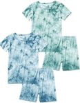 Jimonda Kids Soft Rayon From Bamboo Sleepwear Short Sleeve Boys Girls Pajama Outdoor 4-Piece tops&shorts Casual sets Tie Dye PJ(Blue&Green,4T)