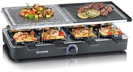SEVERIN Raclette Gril 8 personnes, Pierre de Cuisson Naturelle, Plaque Réversible Anti-adhésive, Thermostat Réglable, Noir,RG 2371