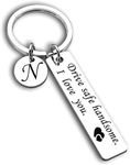 Nishabb Drive Safe Keychain 26 Letters Keychain Gifts for Boyfriend Couple Husband Dad Birthday Valentines Day Gifts (N)