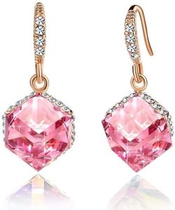 Austrian Crystal Cube Drop Dangle Earrings for Women 14K Gold Plated Hypoallergenic Jewelry, Metal Crystal, crystal