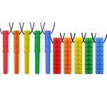 Sensory Chew Necklace by GNAWRISHING 10-Pcs (5 Pcs Cylinders and 5 Pcs Bricks) Rainbow Colors Perfect for Autistic, ADHD, SPD, Occral Motor Boys and Girls (Tough, Long-Lasting)