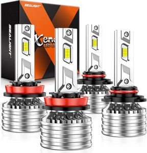 SEALIGHT H11/H9/H8 9005/HB3 Bulbs Combo or Fog, X4I 140,000LM Super Bright Headlight, H11 9005 Bulb with Cooling Fan, 6500K Cool White 9005 H11 Lights, Pack of 4