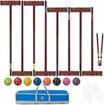 SpeedArmis 8 Players Deluxe Croquet Set with 35In Deluxe | 32In Regulation Size Rubber Wood Mallets, Colored PE Ball, Wickets, 24In End Stakes - Lawn Backyard Game Set for Teens/Adults/Family