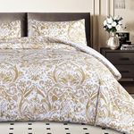 Sophia & William Bronze Damask King Size Comforter Set, 3 Pcs Cotton Comforter Set with Printed Comforter & 2 Pillowcases, All Season Lightweight Bedding Set