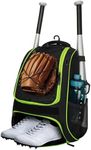 Youth Baseball Bag - Bat Backpack for Baseball, T-Ball & Softball Equipment & Gear, Bat & Glove Holder Gift, Large Main Compartment for Helmet & accessories, Separate Shoes Compartment, Fence Hook