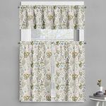 Ambesonne Floral Valance & Tier Curtain 3 pcs Set, Vintage Garden Plants Herbs Flowers Botanical Classic Design Art, Window Treatments for Kitchen Room Decor, 55" x 24", Pink Blue