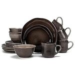 Elanze Designs Reactive Glaze Farmhouse Rustic Boho Ceramic Stoneware Dinnerware 16 Piece Plate Bowl Mug Dish Set - Service for 4, Mocha Grey Ombre