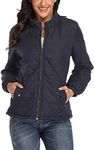 PEIQI Women's Quilted Jacket Coat Outwear Puffer Zip-up Stand Collar Padded Jacket with Pockets, Blue, Medium