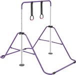 Foldable Gymnastics Bar for Kids - Adjustable Height Horizontal Kip Bar with Rings, Stable Steel Frame Gymnastics Equipment for Home Training, Indoor Kids Gym Playset(With Rings, Purple)