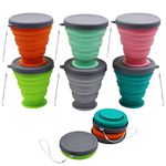 xocome Collapsible Silicone Cup - 6 Piece Collapsible Silicone Cup with Lid, Expandable Drinking Glasses Set, Reusable Cup, Suitable for Camping and Hiking