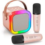 Karaoke Machine for Kids, Mini Bluetooth Speaker with 2 Wireless Microphones, Portable Karaoke Speaker Kit with LED Lights, Birthday Party Toys for Boys and Girls 4 5 6 7 8+ Years Old