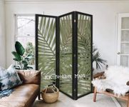 KK Brothers Mart Wooden Room Partition for Living Room | Wooden Screen Separator | Wooden Hall Partition Furniture for | Bedroom | Office | Restaurant (3 Panel - Jungle Design - Green & Black)