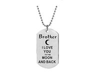 SBI Jewelry Brother Dog Tag Necklace Silver I Love You To The Moon And Back Military Pendant Necklaces, Stainless Steel, Boys Mom Family Niece Cousin Best Friends BFF Birthday Anniversary