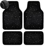 CAR PASS Black Car Floor Mats, Faux Fur Fluffy Carpet Full Set Bling Starry Sky Design Anti-Slip Universal for Girl Cute Women Automotive Cars, SUVs, Trucks, Vans, 4Pcs Black Fuzzy Plush Wool