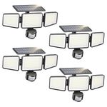 Philips Solar Security Light Outdoor 302 LED 1200lm，Solar-Powered Waterproof Wall-Mounted Flood Light w/PIR Motion Sensor, 3 Heads, IP65 Waterproof, 3 Modes (4 Packs)