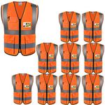 High Visibility Safety Vests 10 Packs,Wholesale Reflective Vests with Multi Pockets for Outdoor Works, Cycling, Jogging, Walking,Sports - Fits for Men and Women (10, XL-Orange)