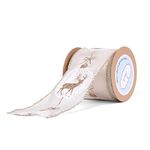 Meraki Cards Ivory Christmas Ribbon with Gold Glitter Reindeer Print (W: 63mm L: 5 Yards)