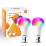 Refoss Smart Bulb Alexa Light Bulb B22 Works with Apple HomeKit, Alexa, Google Home, Siri with Colour Changing Light, Dimmable Warm White WiFi Bulb 9W (60W Equivalent) 810LM 2 Packs