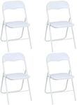 Domenow Folding Chairs with Padded Seats, White Metal Folding Chairs with Non-Slip Feet Pads for Desks Home Office Steel Guest Reception Party Poker Stackable Conference Chairs - Set of 4