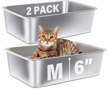 FUTAM Stainless Steel Litter Box 2 Pack,Medium Metal Litter Box for Kitty/Cat/Rabbits, Easy to Clean, Non Stick Litterbox No Smell for Adult Cats
