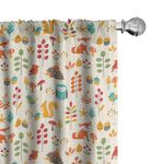 Ambesonne Cartoon Window Curtains Pack of 2, Autumn Pattern Owl Fox Squirrel Birds Animal Leaves Print, Lightweight Set with Rod Pocket, 4 Panels of - 28" x 95", Cream Orange