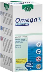 ESI - Omega 3 Extra Pure, Integratore Alimentare di Olio di Pesce Concentrato, con Vitamina E, Contribuisce ai Normali Livelli di Trigliceridi e alla Funzione Cardiaca, 180 Perle