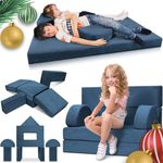 Lunix LX22 11pcs Modular Kids Play Couch, Child Sectional Sofa, Fortplay Bedroom and Playroom Furniture for Toddlers, Convertible Foam and Floor Cushion for Boys and Girls, Blue