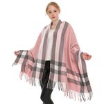 Longwu Women Soft Cashmere Wool Scarf Large Pashminas Shawl and Wrap Warm Stole Blanket Pink