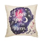 Fjfz Cotton Linen Home Decorative Throw Pillow Case Cushion Cover for Sofa Couch Watercolor I Love You to the Moon and Back, Galaxy Star, 18" x 18"