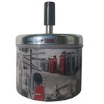 Condello Casa Smokeless Metal Tin Push Down Ashtray for Cigarettes Cigars With Spinning Tray Lid Covered Portable Ash Tray Bucket for Home Tabletop,Patio,Sand,Car,Auto,Outdoors,Indoors (British 2)