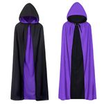 A-SZCXTOP Halloween Vampire Cape,Unisex Reversible Hooded Cloak,Cosplay Masquerade Witch Costume (Purple+Black, Large - 150cm/59 for Adult)