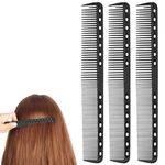 3 Pcs Standard Teeth Clipping Comb,Professional Heat Resistant Barber Fine Cutting Hairdressing Fiber Carbon Barber Comb,Cutting Comb Hair Fine Tooth Comb for Hair Barber Salon Hair Care Tools(Black)