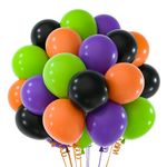 NEBURORA 60pcs Halloween Party Balloons Kit 12inch Orange Black Green Purple Halloween Balloons with Ribbons for Halloween Theme Party Background Classroom Indoor and Outdoor Party Decorations