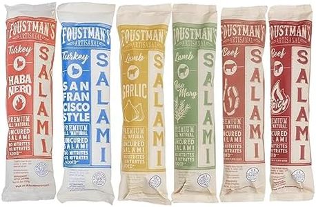 Foustman's Salami Pork Free Mix Pack of 6, Nitrate-Free, Naturally Cured, Gluten-Free, Dairy-Free, Flavors - San Francisco Style, Turkey Habanero, Spicy Beef, Lamb Garlic and Rosemary Lamb, 8 Oz Each