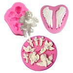 HiParty 3Pcs/Set Mini Angel Baby & Wings Fondant Molds Angelic Cherub Silicone Cake Decorating Tools Polymer Clay Molds for Boy Baby Shower Baptism CupCake Topper Decoration Favors