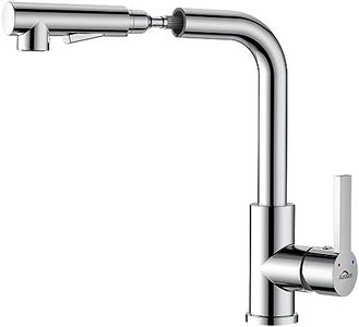 Auralum Rubinetto Lavello Cucina, Rubinetto Cucina con Doccetta Estraibile, Miscelatore Cucina Girevole a 360°, Rubinetti Cucina 2 Bocchette d'acqua Cromo