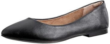 Amazon Essentials Women's Pointed-Toe Ballet Flat, Black Faux Leather, 9.5