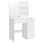 VASAGLE Makeup Vanity Desk with Mirror, Vanity Table with 1 Drawer, 2 Shelves, Storage Cabinet, Dressing Table, Modern, White URDT119W01