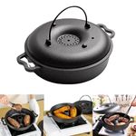 HomeEssentials Multi-Functional Cast Iron Grill Bake Pan- Non Stick Grill, Sweet Potato, Stone Pot, Compatible with Gas Stoves, Multifunctional, Cast Iron Pot, Rust Resistant Dia 25cm (TE0744)