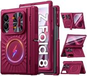 CENMASO Magnetic for Samsung Galaxy Z Fold 8 Case with Stand, Fit for Magsafe, Hinge Protection, Screen Protector, Built-in Dual Hidden Kickstand, Slim Shockproof Case for Galaxy Z Fold 8 Wide-Magenta