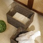 Pure Home + Living Set of 2 Brown Resin Wicker Utility Baskets, Laundry Basket with Durable Handle, Dirty Clothes Hamper for Bedroom (Big - 40.64cm x 33cm x 26.67cm, Small - 31cm x 28cm x 20.32cm)