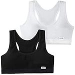 Sports Bra for Girls Underwear Training Bra Sports Bras with Removable Bust Pad for 7-12 Years Teenage Girls - 2 Pieces/2 Set, Black, White