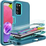 HONG-AMY for Galaxy A13 5G Case, Samsung Galaxy A13 4G/5G Case with 2 Pcs Nano Explosion-Proof Film, 3 in 1 Full Body Shockproof Heavy Duty Protection Case for Galaxy A04S (Blue/Turquoise)