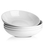 Chubacoo White Pasta Bowls Set: 4 PCS, 8.5 Inch, 32 oz - Large Salad Bowls Set of 4 - Wide & Shallow Dinner Bowls for Entree, Soup - Microwavable Ceramic Serving Bowls