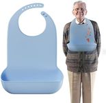 Mars Wellness Adult Bibs for Elderly - 20 x 30 Inches Comfortable and Easy to Clean Silicone Bibs for Adults with Easy to Use Button Closure and Bottom Crumb/Liquid Catcher, Dishwasher Safe