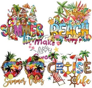 Beach Heat Transfers Iron on Patches Summer Iron on Vinyl Decals Appliques for T Shirts Jeans Bags Clothing Art Decoration Cute Iron Stickers 5Pcs