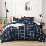 Andency Navy Plaid Comforter Queen(90x90Inch), Dark Blue Grid Gingham Buffalo Plaid Bed Set for Boys Kids Teens, 3 Pieces Lightweight Microfiber Geometric Preppy Bedding